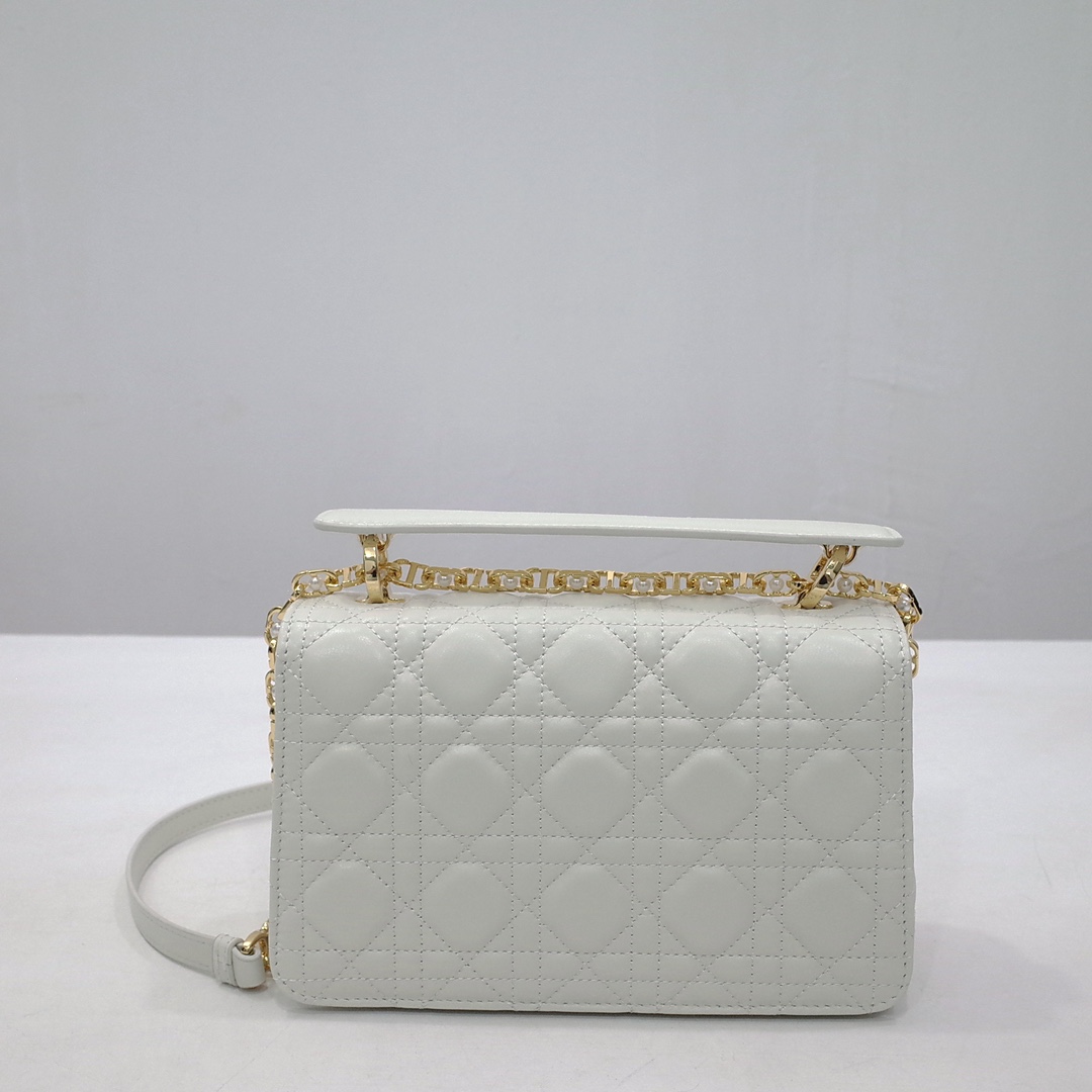 Small Dior Jolie Top Handle Bag White Cannage Calfskin